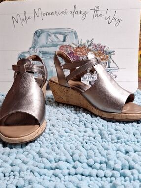 Clarks Metallic Silver Cork Wedge Sandals